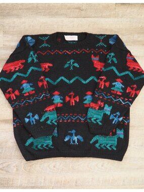 Vintage Putumayo Animal Print 100% Wool Sweater sz L